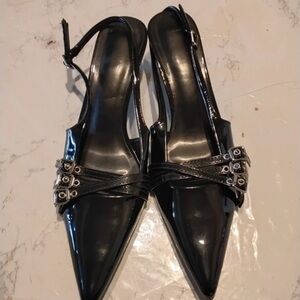 Zara Glossy Black Heels with Straps